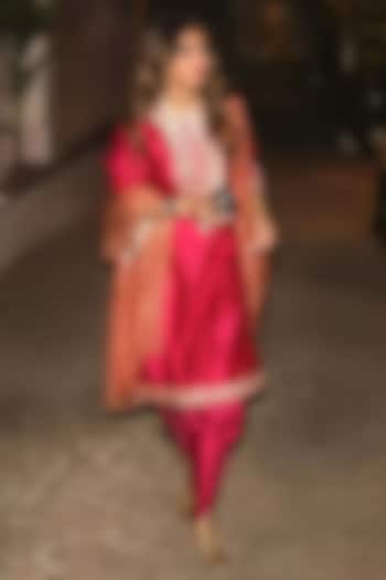 Hot Pink Bamberg Satin Dhoti Set by Sheetal Batra at Pernia's Pop Up Shop
