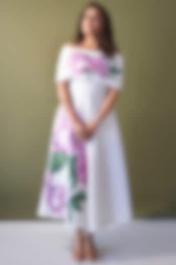 White Neoprene Floral Embroidered Cocktail Dress With Wrap by OZEQO at Pernia's Pop Up Shop