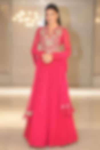 Fuchsia Georgette Embroidered Bridal Anarkali Set by Ridhi Mehra at Pernia's Pop Up Shop