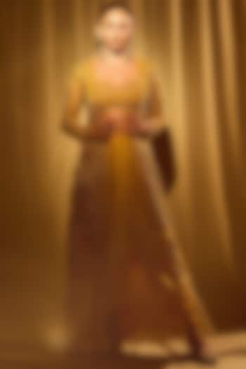 Yellow Net & Organza Hand Embroidered Jacket Set by AWIGNA BY VARSHA & RITTU at Pernia's Pop Up Shop