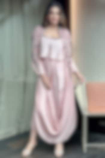 Salmon Pink Silk Dhoti Skirt Set by Babita Malkani at Pernia's Pop Up Shop