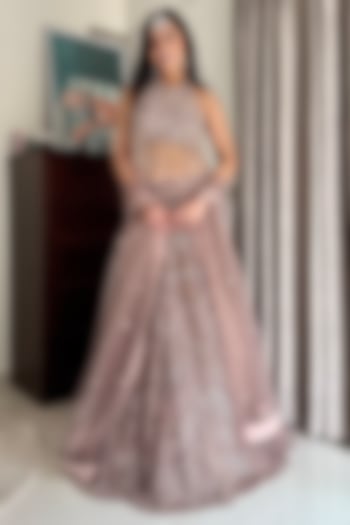 Blush Pink Tulle Embellished Bridal Lehenga Set by DiyaRajvvir at Pernia's Pop Up Shop