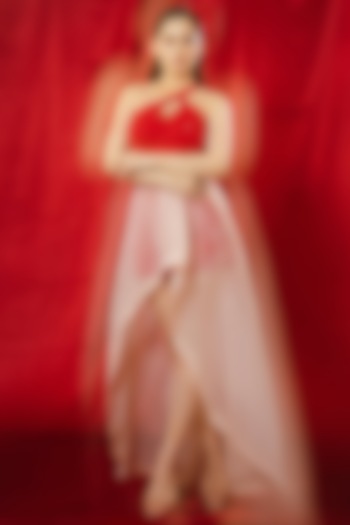 Red Embroidered Pleated Skirt Set by Babita Malkani at Pernia's Pop Up Shop