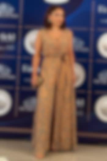 Golden Pure Organza Sequins Embroidered Jacket Set by Babita Malkani at Pernia's Pop Up Shop