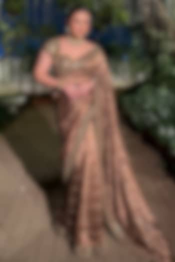 Copper Banarasi Shimmer Organza Reception Saree Set by Vvani by Vani Vats at Pernia's Pop Up Shop