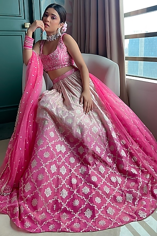 Mauve Pink Jacquard Lehenga Set by Chamee and Palak