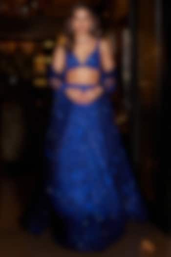 Blue Net Thread & Sequins Embroidered Bridal Lehenga Set by Seema Gujral at Pernia's Pop Up Shop