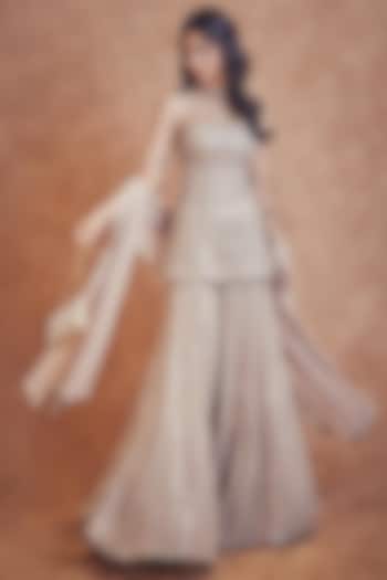 Nude Georgette Mirror Work Bridal Sharara Set by Seema Gujral at Pernia's Pop Up Shop