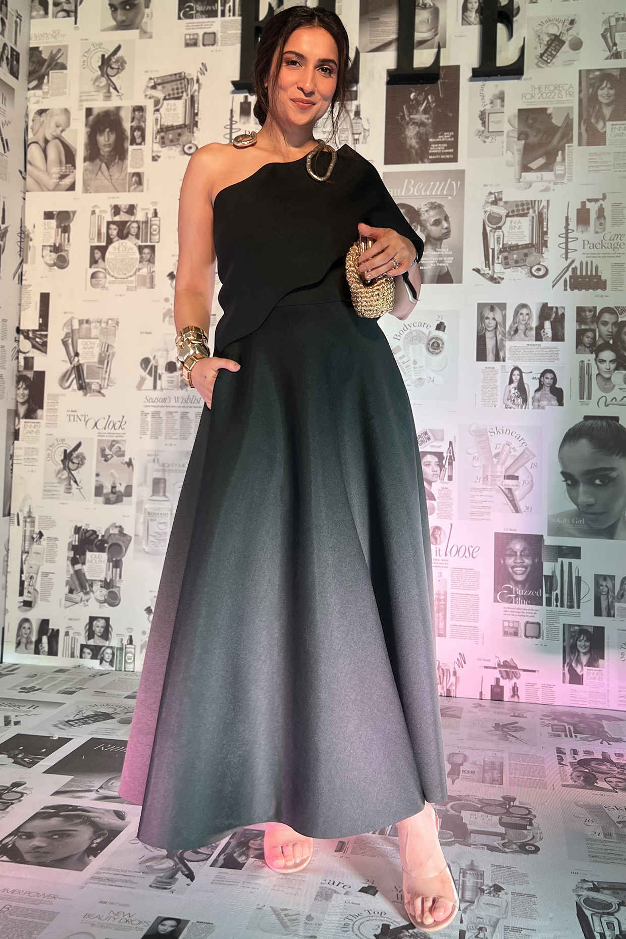 Black Neoprene Flared Maxi Dress With Wrap by OZEQO at Pernia's Pop Up Shop