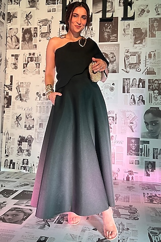 Black Neoprene Flared Maxi Dress With Wrap by OZEQO
