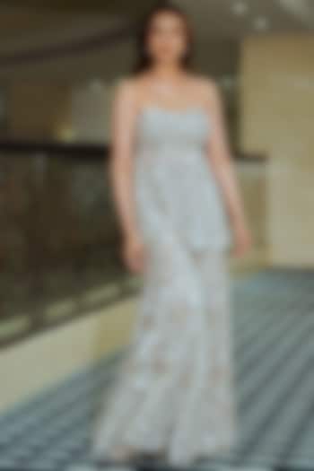 White Net Crystal Embroidered Bridal Sharara Set by Seema Gujral at Pernia's Pop Up Shop