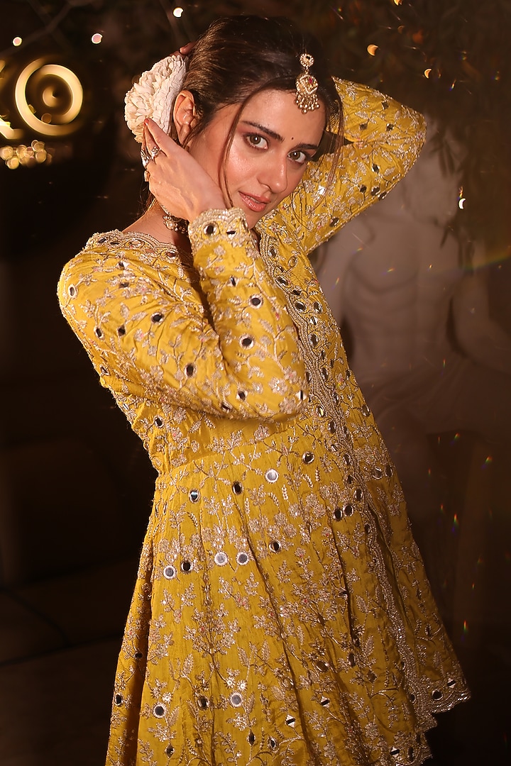 Yellow Chiffon Embellished Wedding Sharara Set by GOPI VAID at Pernia's Pop Up Shop