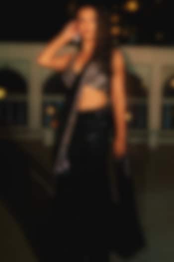 Black Georgette Glass Bead Embellished Pre-Stitched Saree Set by Chamee and Palak at Pernia's Pop Up Shop