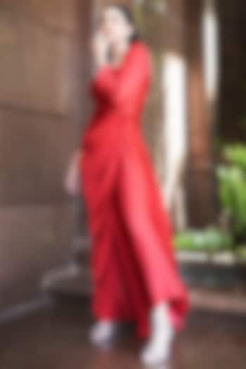 Red Modal Satin Maxi Dress by Aroka at Pernia's Pop Up Shop