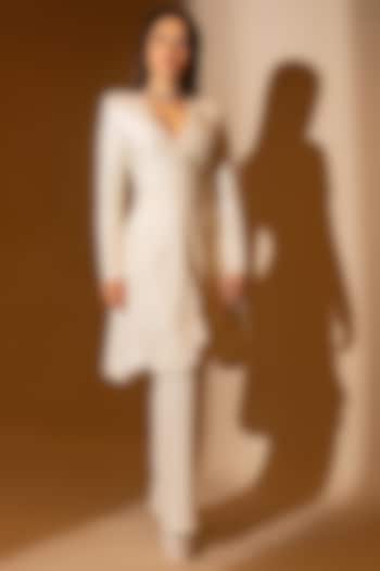 Ivory Raw Silk Floral Cutwork Bridal Anarkali Set by ASHUTOSH JOSHI at Pernia's Pop Up Shop