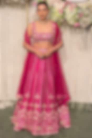 Pink Raw Silk Zardosi & Sequins Embroidered Bridal Lehenga Set by Chamee and Palak at Pernia's Pop Up Shop