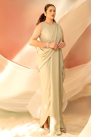 Sea Green Double Georgette Gown by NA-KA