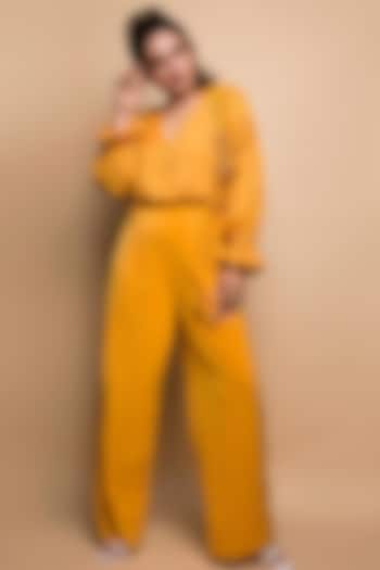 Canary Yellow Crepe Jumpsuit by Babita Malkani at Pernia's Pop Up Shop