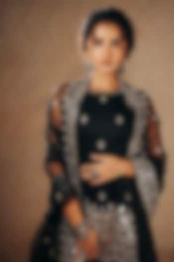 Black Tussar Embroidered Wedding Sharara Set by GOPI VAID at Pernia's Pop Up Shop