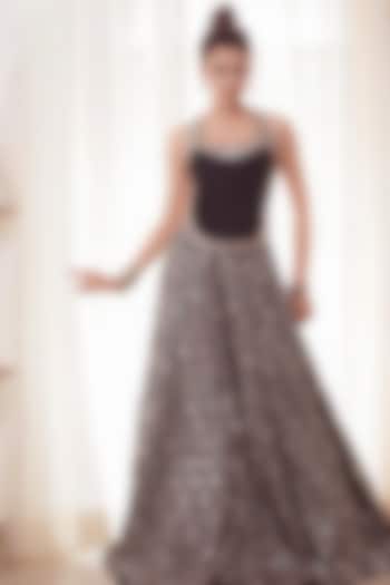 Black Organza Embroidered Wedding Lehenga Set by GOPI VAID at Pernia's Pop Up Shop