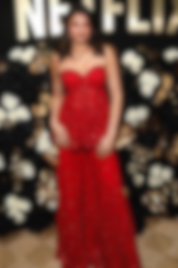Red Net Sequin Embroidered Bridal Sharara Set by Seema Gujral at Pernia's Pop Up Shop