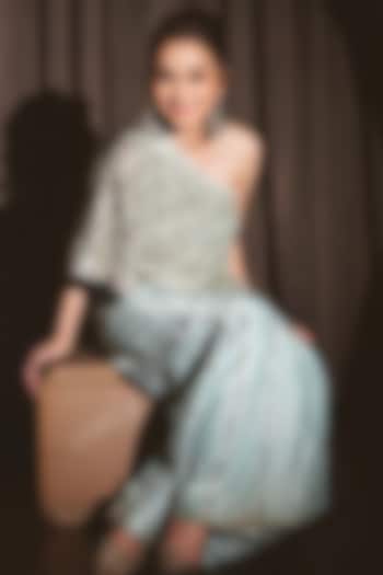 Blue Tussar Flared Pant Set by GOPI VAID at Pernia's Pop Up Shop