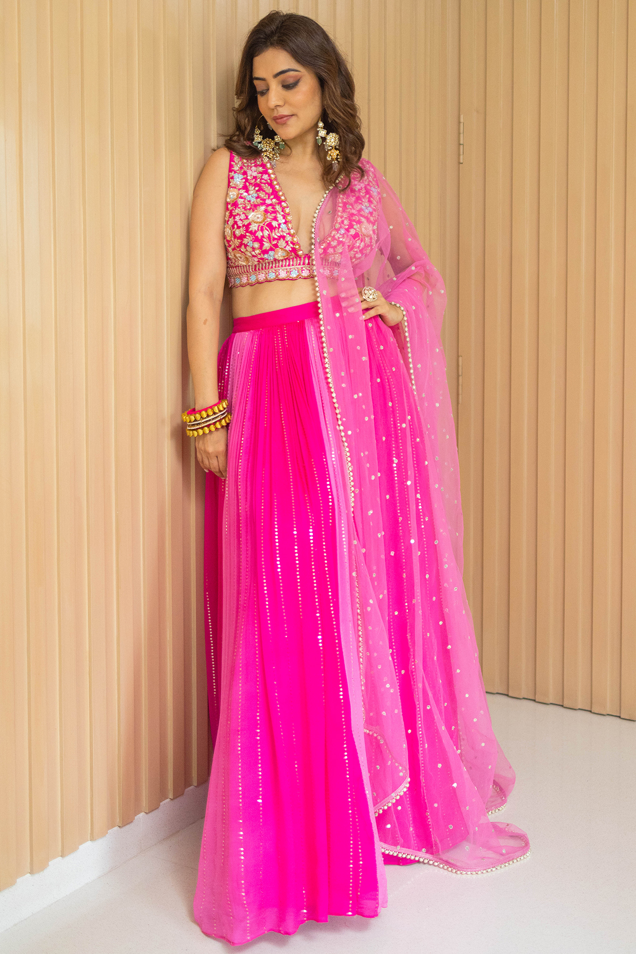 Hot Pink Georgette Shaded  dulhan bday 22 may Lehenga Set by Chamee and Palak at Pernia's Pop Up Shop