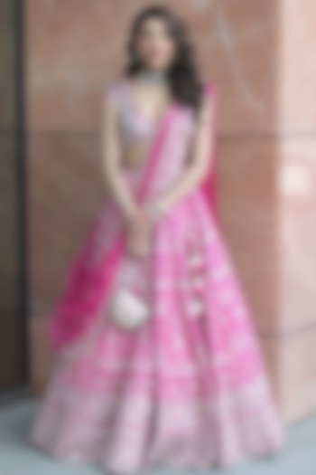 Pink Tussar Thread & Mirror Embellished Kalidar Bridal Lehenga Set by GOPI VAID at Pernia's Pop Up Shop