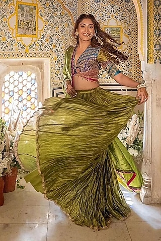 Green Pure Banarasi Spun Silk Lehenga Set by Niti Bothra