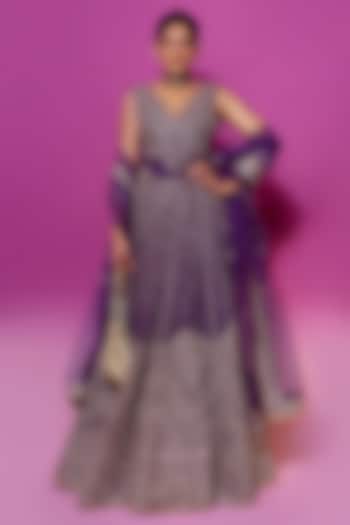 Purple Tussar Motif Embellished Bridal Lehenga Set by GOPI VAID at Pernia's Pop Up Shop