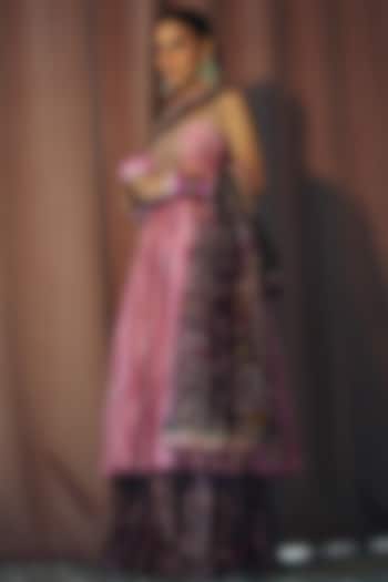 Dusty Pink Silk Chanderi Marodi Work Strappy Wedding Anarkali Set by Punit Balana at Pernia's Pop Up Shop