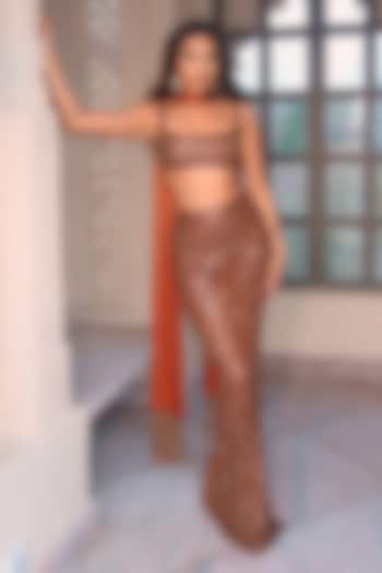 Metallic Copper Net Pencil Skirt Set by Vvani By Vani Vats at Pernia's Pop Up Shop