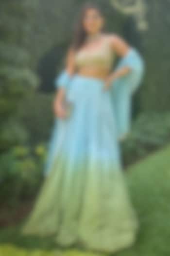 Basil Green Georgette Shaded Wedding Lehenga Set by Chamee and Palak at Pernia's Pop Up Shop
