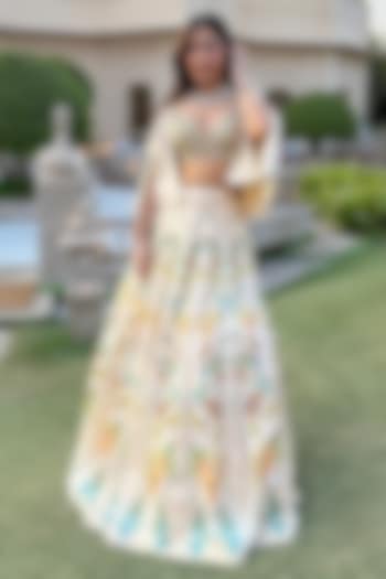 Beige Linen Satin & Tussar Wedding Lehenga Set by Basil Leaf at Pernia's Pop Up Shop