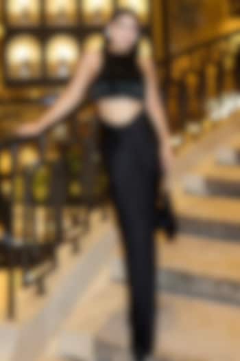 Black Bemberg Satin & Crepe Draped Skirt Set by ASHUTOSH JOSHI at Pernia's Pop Up Shop