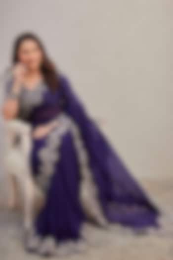 Purple Zardosi Embroidered Bridal Saree Set by Jayanti Reddy at Pernia's Pop Up Shop