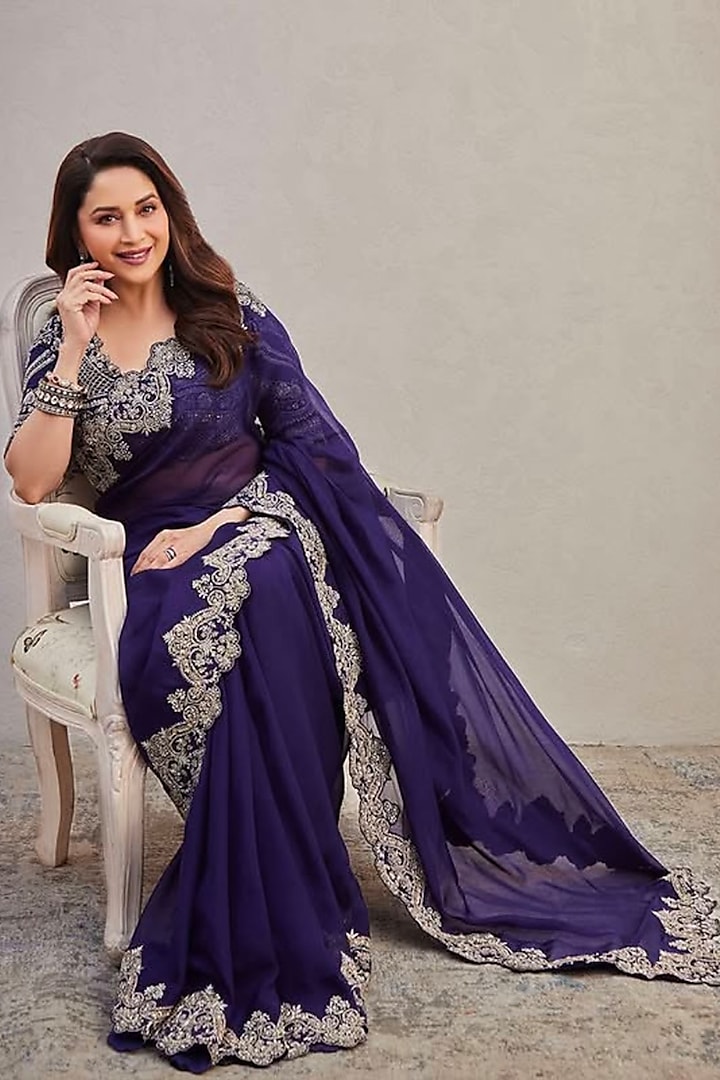 Purple Zardosi Embroidered Bridal Saree Set by Jayanti Reddy at Pernia's Pop Up Shop