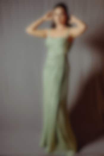 Sea Green Viscose Crepe Georgette Embellished Party Wear Gown by Parshya at Pernia's Pop Up Shop