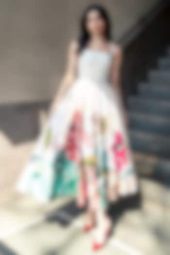 Ivory Poplin Floral Abstract Printed Midi Vacation Dress by Saaksha & Kinni at Pernia's Pop Up Shop