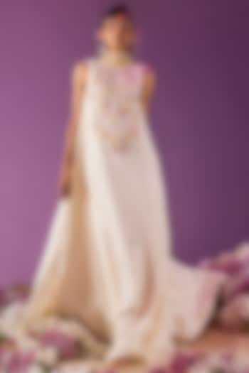 Ivory Embroidered Maxi Party Wear Dress by Mala and Kinnary at Pernia's Pop Up Shop