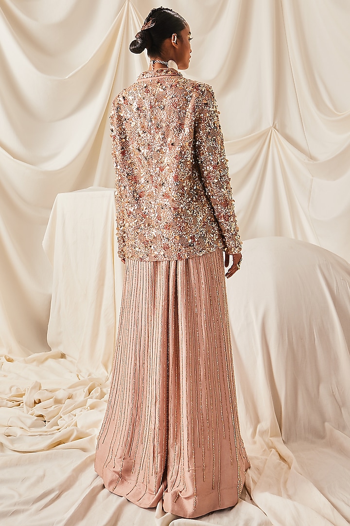 Nude Net Sequins Embroidered Blazer Set by Maison Blu at Pernia's Pop Up Shop