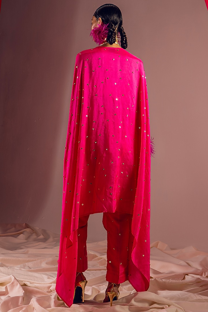 Pink Dupion Silk Sequins Embroidered Cape Set by Maison Blu at Pernia's Pop Up Shop