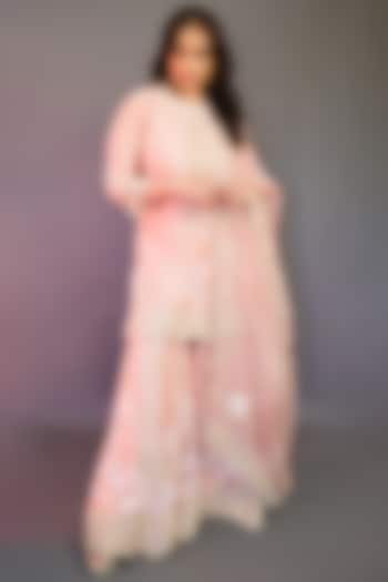 Blush Pink Pure Silk Chanderi Jaal Work Bridal Sharara Set by Sheetal Batra at Pernia's Pop Up Shop