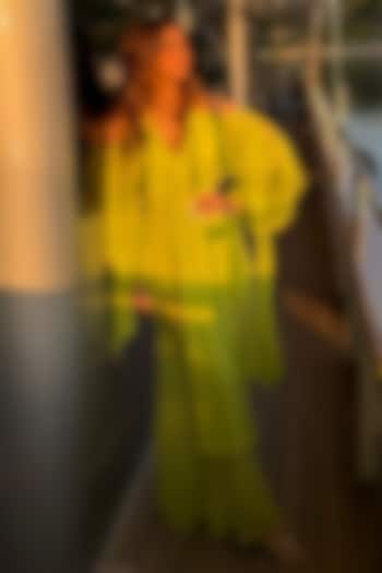 Lime Green Georgette Asymmetric Vacation Dress by Mandira Wirk - Resort at Pernia's Pop Up Shop