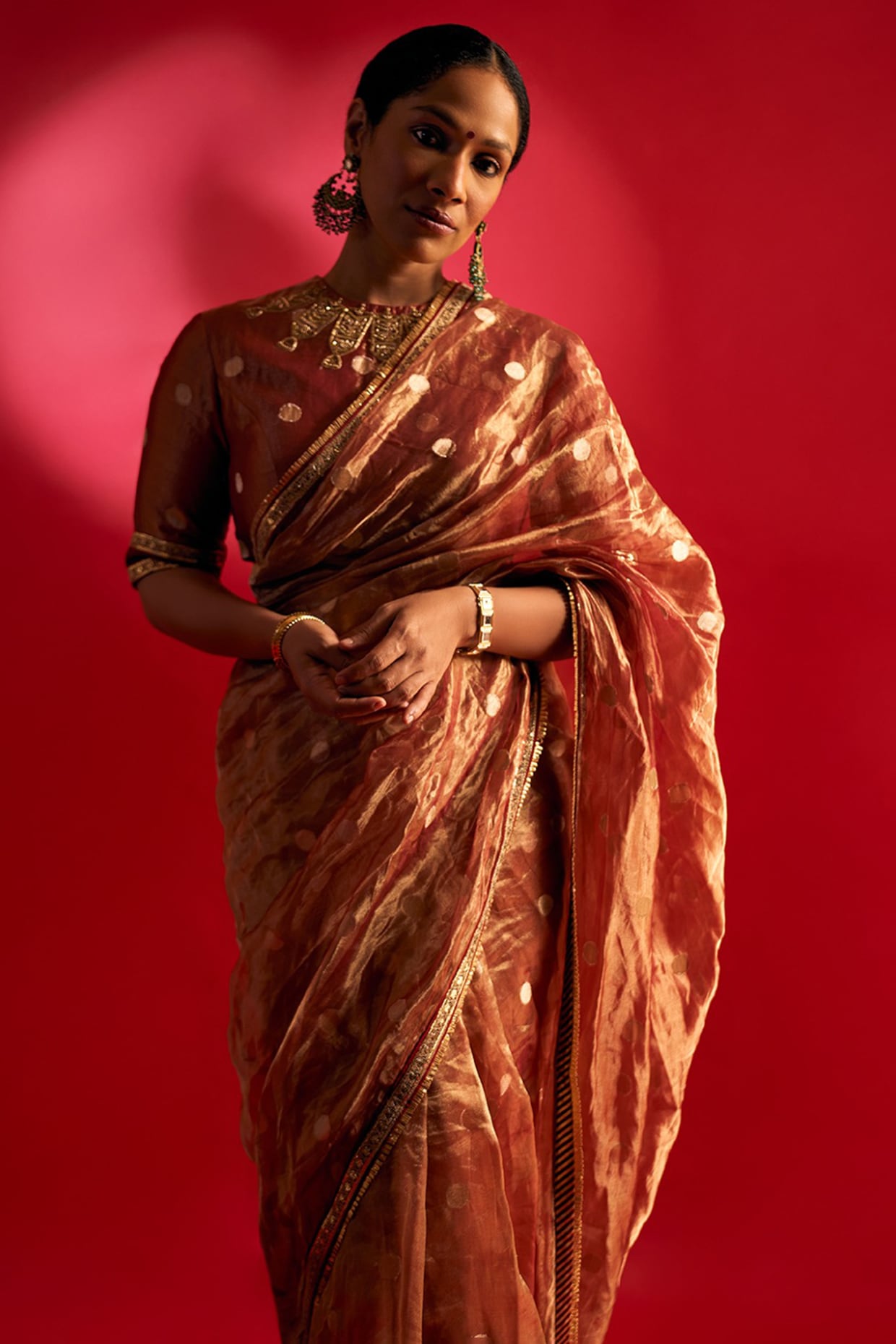 Masaba Red Tissue Embroidered Saree Set