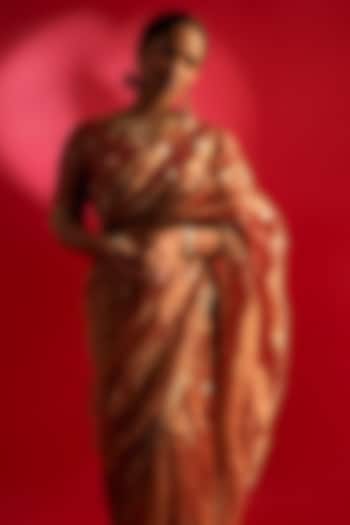 Red Tissue Embroidered Wedding Saree Set by Masaba at Pernia's Pop Up Shop