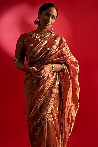 Red Tissue Embroidered Saree Set by Masaba