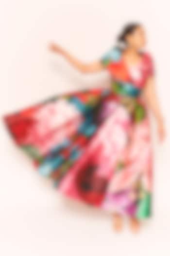 Pink Mikado Printed Midi Party Wear Dress by Gauri And Nainika at Pernia's Pop Up Shop