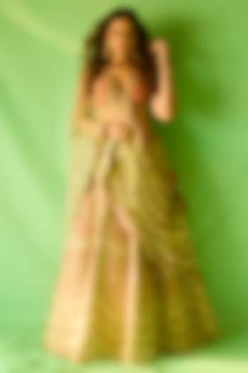 Pista Green Silk Floral Printed & Embroidered Bridal Lehenga Set by Debyani at Pernia's Pop Up Shop