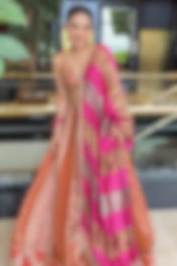 Rust Banarasi Chanderi Gota Embroidered Wedding Lehenga Set by Neha khullar at Pernia's Pop Up Shop